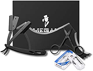 Megan beard shaping tool include Professional Straight Edge Razor & beard shaping comb & 10 Count of double edge blade & Stainless steel scissors.