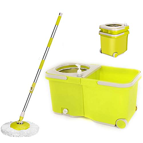 Umien Spin Mop and Bucket Sytem  360° Self Wringing Spinning Mop with Stackable Bucket On Wheels and 2 Machine Washable Microfiber Mop Heads  Easy to use and Store