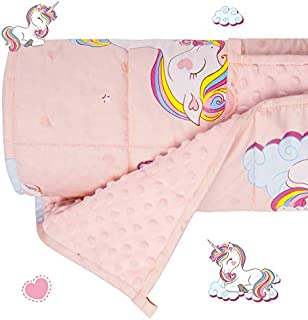 Sivio 3 lbs Weighted Blanket for Kids, Minky Fleece and 100% Cotton Throw Blanket with Beads, Reversible Heavy Blanket for Children Between 19-30 lbs, 36x48 Inch, Rainbow Unicorn