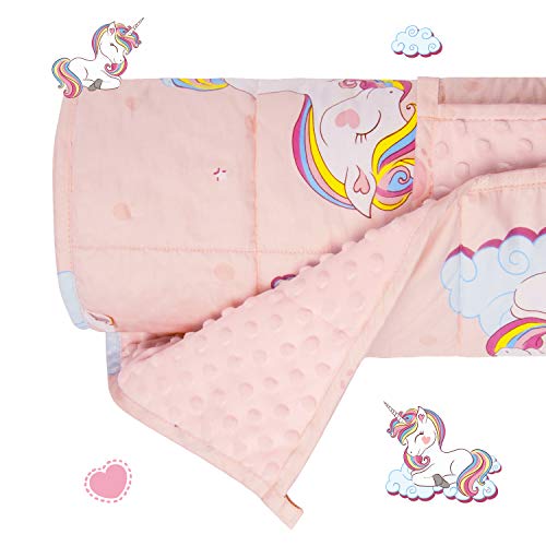 Sivio 3 lbs Weighted Blanket for Kids, Minky Fleece and 100% Cotton Throw Blanket with Beads, Reversible Heavy Blanket for Children Between 19-30 lbs, 36x48 Inch, Rainbow Unicorn