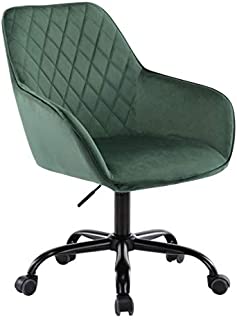 HOMEFUN Home Office Chair, Cute Modern Desk Chair Velvet Vanity Chair Upholstered Adjustable Swivel Task Chair for Bedroom Living Room, Green