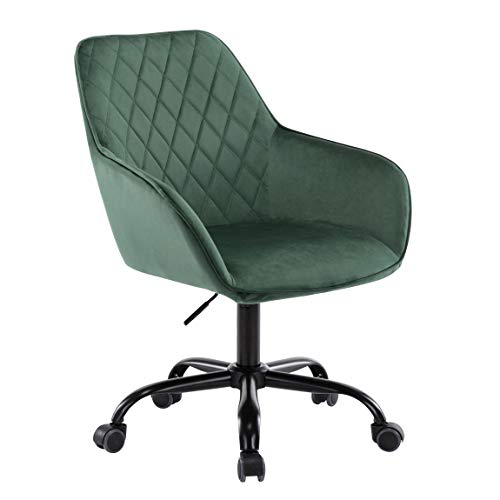 HOMEFUN Home Office Chair, Cute Modern Desk Chair Velvet Vanity Chair Upholstered Adjustable Swivel Task Chair for Bedroom Living Room, Green