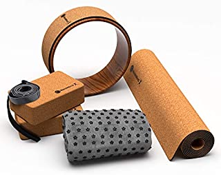 Yoga Mat, Towel, Blocks, Strap Complete 8 Piece Set | Heat Activated Non-Slip Cork by Mandelbrot - Perfect for Hot Yoga, Bikram, and Pilates