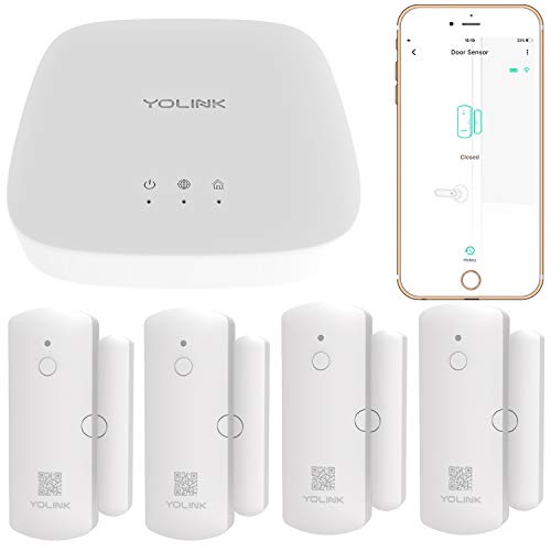 Smart Door Sensors, 1/4 Mile World's Longest Range Wireless Window Door Sensor Works with Alexa IFTTT, Smartphone Monitor App Alerts Open Reminder Smart Home Security Kit, 4 Packs, YoLink Hub Included