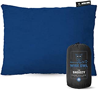 Wise Owl Outfitters Camping Pillow Compressible Foam Pillows  Use When Sleeping in Car, Plane Travel, Hammock Bed & Camp  Adults & Kids - Compact Small & Large Size - Portable Bag - MD Blue