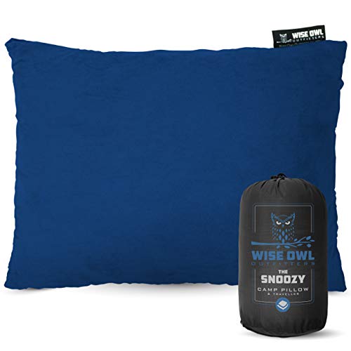 Wise Owl Outfitters Camping Pillow Compressible Foam Pillows  Use When Sleeping in Car, Plane Travel, Hammock Bed & Camp  Adults & Kids - Compact Small & Large Size - Portable Bag - MD Blue