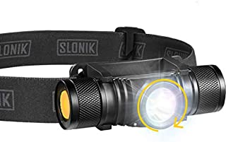 SLONIK - Adjustable beam - 500 Lumen Rechargeable LED Headlamp 2200 mAh Battery - Lightweight, Durable, Waterproof and Dustproof Headlight - Xtreme Bright 300 ft Beam - Camping and Hiking Gear