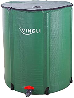 VINGLI 50 Gallon Collapsible Rain Barrel, Portable Water Storage Tank, Rainwater Collection System Downspout, Water Catcher Container with Filter Spigot Overflow Kit