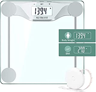 NUTRI FIT Digital Body Weight Bathroom Scale BMI, Accurate Weight Measurements Scale,Large Backlight Display and Step-On Technology,400 Pounds,Body Tape Measure Included (BMI)