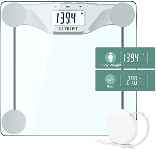 NUTRI FIT Digital Body Weight Bathroom Scale BMI, Accurate Weight Measurements Scale,Large Backlight Display and Step-On Technology,400 Pounds,Body Tape Measure Included (BMI)