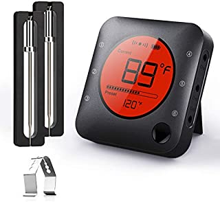 BFOUR Meat Thermometer, Wireless Bluetooth Digital Meat Thermometer with Dual Probe, Wireless Remote BBQ Thermometer for Smoker Kitchen Cooking Grill Thermometer Timer for Grilling BBQ Oven Candy