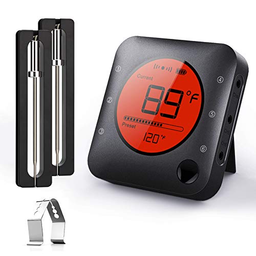 BFOUR Meat Thermometer, Wireless Bluetooth Digital Meat Thermometer with Dual Probe, Wireless Remote BBQ Thermometer for Smoker Kitchen Cooking Grill Thermometer Timer for Grilling BBQ Oven Candy