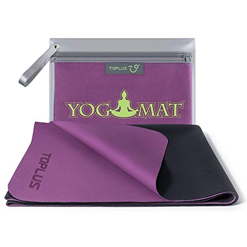 TOPLUS Travel Yoga Mat - Foldable 1/16 Inch Thin Hot Yoga Mat, Sweat Absorbent Anti Slip, High-Grade Natural Suede for Travel, Yoga and Pilates, Coming with Carrying Bag