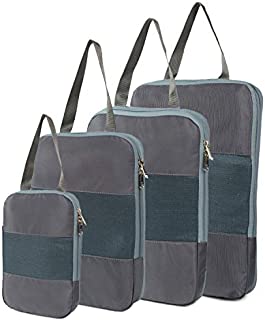 BAGVIO Compression Packing Cubes Set For Men women kids, Double Zipper Expandable Mesh Organizers use in Backpack Suitcase Duffle Hiking toiletry shoe bag. Travel Accessories organzier Set 5 (Grey)