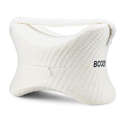 BCOZIN Knee Pillow for Side Sleepers, 100% Pure Memory Foam Knee Pillow Between Legs for Sleeping&Orthopedic Leg Pillow for Sciatica Pain Relief Hip, Back Pain and Pregnancy, 1 Pcs, White