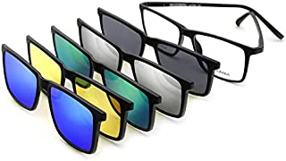 BAUHAUS Magnetic Clip on Sunglasses for Men & Women Polarized UV Protection Retro Square Eyeglasses Fit Over Night Driving