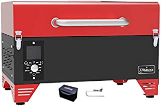 ASMOKE Portable Wood Pellet Grill and Smoker with Auto Temper Control, 8 in 1 BBQ Grill Set AS300, 256 Sq. in. Cooking Area - Includes Waterproof Grill Cover and Meat Probe, Apple Red