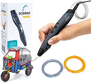 SCRIB3D Advanced 3D Printing Pen with Display - Includes Advanced 3D Printing Pen, 3 Starter Colors of PLA Filament Stencil Book + Project Guide, and Charger