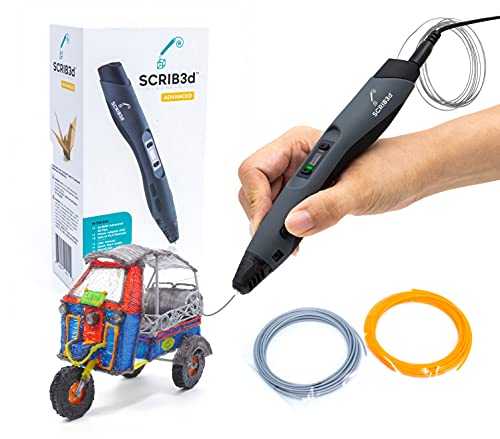 SCRIB3D Advanced 3D Printing Pen with Display - Includes Advanced 3D Printing Pen, 3 Starter Colors of PLA Filament Stencil Book + Project Guide, and Charger