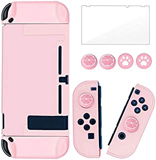 BRHE Dockable Switch Protective Case Cover for Nintendo Switch Joy-Con Controllers with Glass Screen Protector, Anti-Scratch Shock-Absorption Grip Cover - Pink