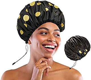 Adjustable Satin Lined Shower Cap for Women Adjustable&Large&WaterProof 100% Silky Satin Interior Shower Cap for Hair Protection Especially for Curly Hair,Dreadlocks,Braids Available Men & Women