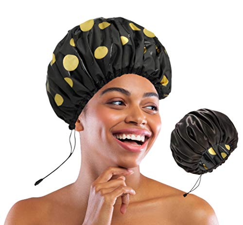 Adjustable Satin Lined Shower Cap for Women Adjustable&Large&WaterProof 100% Silky Satin Interior Shower Cap for Hair Protection Especially for Curly Hair,Dreadlocks,Braids Available Men & Women