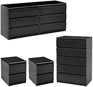 Home Square 4 Piece Set with 6 Drawer Dresser 5 Drawer Chest and Two Nightstands in Black Woodgrain