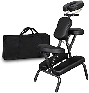 Portable Light Weight Massage Chair Leather Pad Travel Massage Tattoo Spa Chair w/Carrying Bag (#1) (Black)