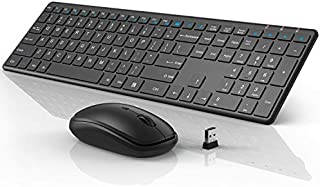 Wireless Keyboard and Mouse Combo, WisFox 2.4G Full-Size Slim Thin Wireless Keyboard Mouse for Windows, Computer, Desktop, PC, Laptop Mac (Black)