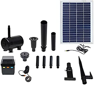 Sunnydaze Outdoor Solar Pump and Panel Fountain Kit with Battery Pack and LED Light, 132 GPH, 56-Inch Lift