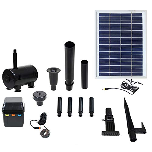 Sunnydaze Outdoor Solar Pump and Panel Fountain Kit with Battery Pack and LED Light, 132 GPH, 56-Inch Lift