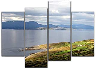 Sudoiseau Wall Art Painting The Atlantic Coast of Ireland Sheeps Head Peninsula Fish Farm Stock Pictures Canvas Prints Poster Oil Paintings Landscape Paint Modern Home Decor Artwork Gift, 4 Panels