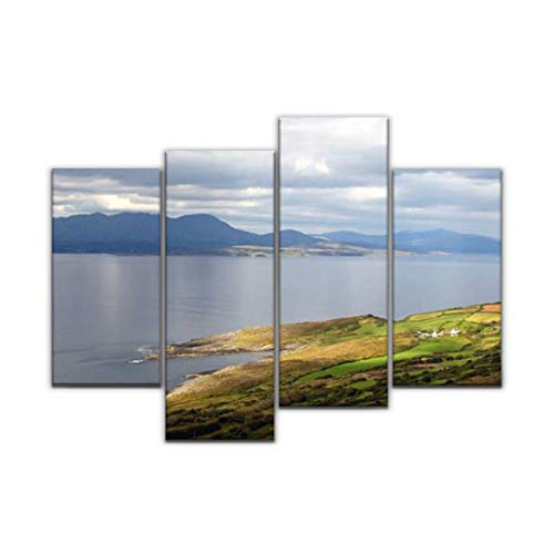 Sudoiseau Wall Art Painting The Atlantic Coast of Ireland Sheeps Head Peninsula Fish Farm Stock Pictures Canvas Prints Poster Oil Paintings Landscape Paint Modern Home Decor Artwork Gift, 4 Panels