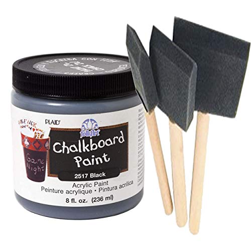 Chalkboard Paint Kit | Quality Black Chalkboard Paint with Three Foam Brushes | Wooden Handles in 3 Sizes | Create usable Chalkboard Surfaces on Furniture, Doors, Drawers