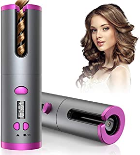 Cordless Auto Curler, Automatic Curling Iron, Rechargeable Auto Hair Curler with 6 Temperature & Timer Settings, Auto Shut-Off Portable Curling Wand for Hair Styling Anytime, Anywhere