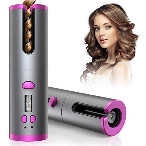 Cordless Auto Curler, Automatic Curling Iron, Rechargeable Auto Hair Curler with 6 Temperature & Timer Settings, Auto Shut-Off Portable Curling Wand for Hair Styling Anytime, Anywhere