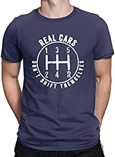 Real Cars Don't Shift Themselves Funny T-Shirt Drifting 6 Speed Manual Transmission Tops Tees for Men Navy