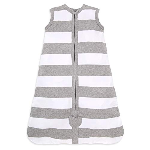 Burt's Bees Baby Baby Beekeeper Wearable Blanket, 100% Organic Cotton, Swaddle Transition Sleeping Bag, Rugby Stripe Heather Grey, Large