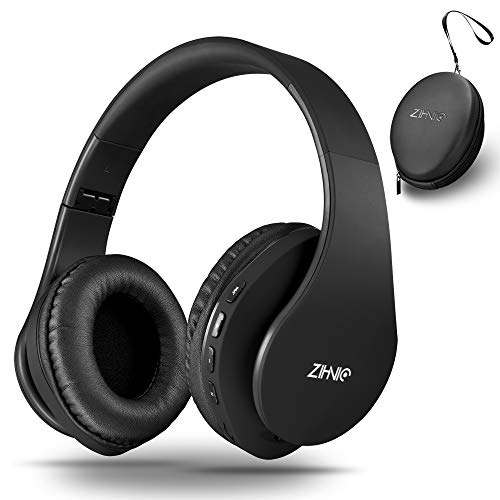 Wireless Bluetooth Headphones Over-Ear with Deep Bass, Foldable Wireless and Wired Stereo Headset Buit in Mic for Cell Phone, PC,TV, PC,Light Weight for Prolonged Wearing (Black)