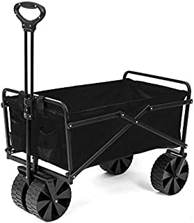 Seina Manual 150 Pound Capacity Folding Utility Beach Wagon Outdoor Cart, Black