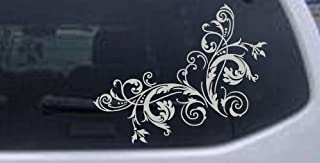 6in X 7.5in Silver -- Floral Vine Corner Swirl Car Window Wall Laptop Decal Sticker