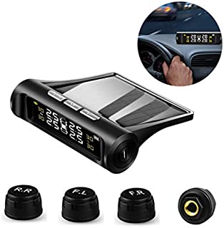 VSTM Tire Pressure Monitoring System TPMS,Solar Power Universal Wireless Car Alarm System with 4 External Sensors,6 Alarm Modes,LCD Real-time Display Pressure & Temperature Alerts Ensure Safe Driving