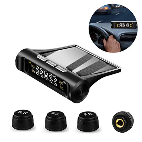 VSTM Tire Pressure Monitoring System TPMS, Solar Power Universal Wireless Car Alarm System with 4 External Sensors,6 Alarm Modes,LCD Real-time Display Pressure & Temperature Alerts Ensure Safe Driving