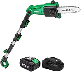 KIMO Cordless Pole Saw, Telescoping Electric Pole Chain Saw Overhead Reach 15ft w/ 8-inch Cutting Bar Chain, 18ft/s Speed, Auto Oiling, Multi-Angle Pole Chainsaw for Branch Cutting & Tree Trimming