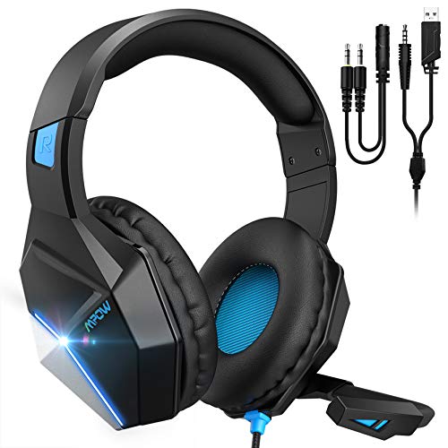 Mpow EG10 PC Gaming Headset for PS4,PS5,PC,Xbox One,Switch -7.1 Surround Sound Headset with Microphone,Noise Cancelling,LED Light,Soft Earmuffs,Gaming Headphone with Microphone for PC Headset