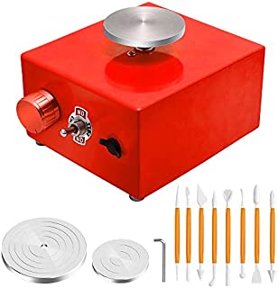 Holiday Gifts Mini Pottery Wheel, Pottery Machine Electric Pottery Wheel with Pottery Wheel Turntable DIY Clay Tool with Tray for DIY Art Clay Making Working Machine Craft (Red)