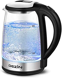 Dezin Electric Kettle, Glass Electric Tea Kettle, Auto Shut-Off 304 Stainless Steel Hot Water Kettle Warmer Cordless 1.8L with Fast Boil, Boil Dry Protection Tech for Coffee, Tea