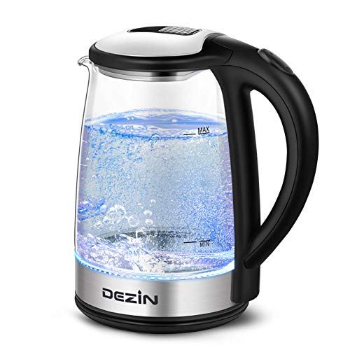 Dezin Electric Kettle, Glass Electric Tea Kettle, Auto Shut-Off 304 Stainless Steel Hot Water Kettle Warmer Cordless 1.8L with Fast Boil, Boil Dry Protection Tech for Coffee, Tea