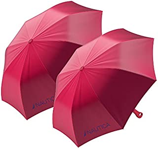 2-Pack Nautica Umbrella for Travel - Auto Open Compact, Lightweight & Folding - Best Windproof Umbrellas for Rain, Sun & Wind Protection, Small, Automatic & Collapsible in Red