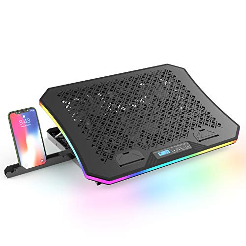 Vencci 2021 Upgrade Laptop Cooler Pad with 6 Cooling Fans for 15.6-17.3 Inch Laptops, Full RGB Lights 10 Modes, 7 Height Stands, 2 USB Ports in Right Side, Desk or Lap Use